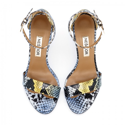 Wężowe skórzane sandały na wysokim słupku 33G