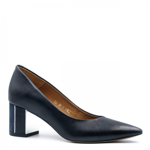 Granatowe skórzane czółenka na obcasie 110G