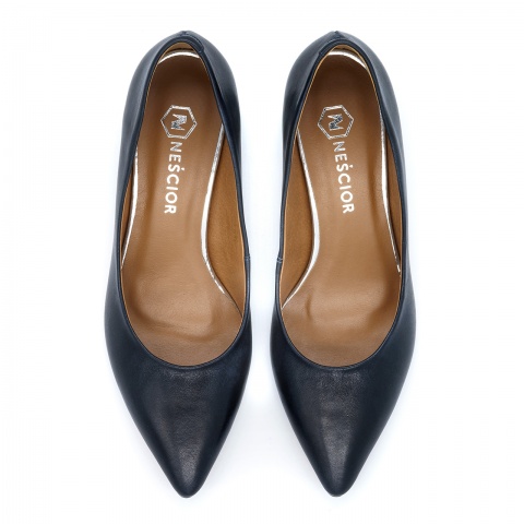 Granatowe skórzane czółenka na obcasie 110G