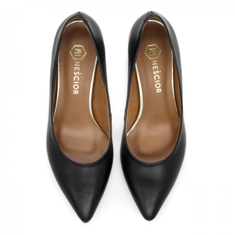 Czarne skórzane czółenka na obcasie 110G