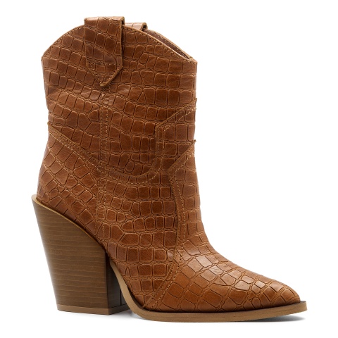 Koniakowe skórzane botki w stylu country 111R