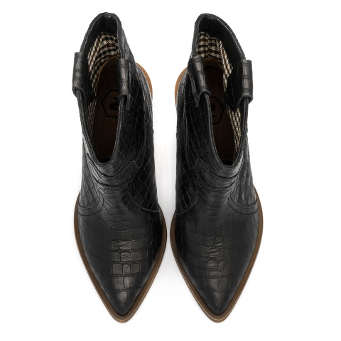 Czarne skórzane botki w stylu country 111R