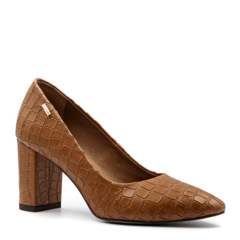 Koniakowe skórzane czółenka w krokodyli wzór 78D1