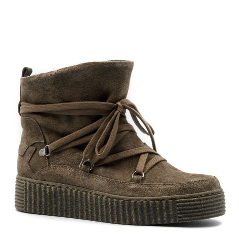 Kawowe płaskie welurowe sznurowane botki 217S