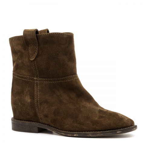 Welurowe botki koloru mocca z ukrytym koturnem 27B