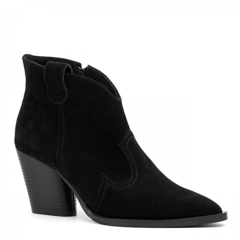 Czarne welurowe botki na ściętym obcasie 42W