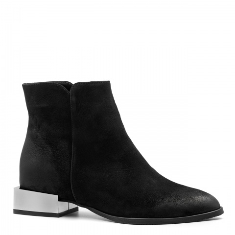 Czarne nubukowe botki z lustrzanym obcasem 28G