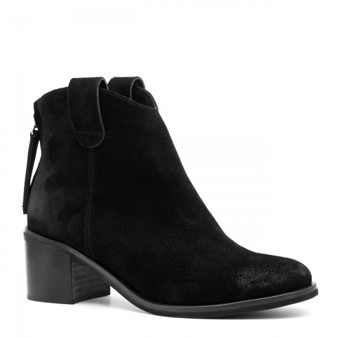 Kawowe welurowe botki na obcasie o kształcie klocka zamkiem na pięcie 274K