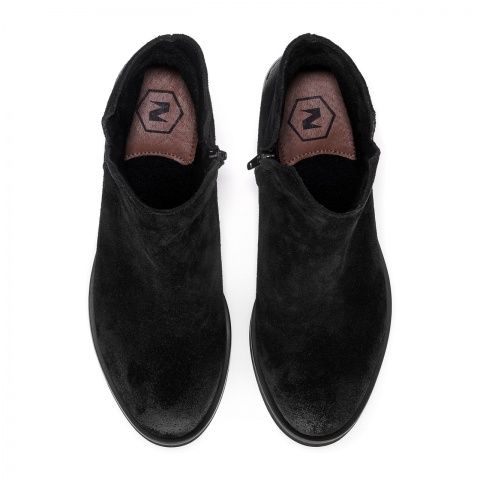 Kawowe welurowe botki na obcasie o kształcie klocka zamkiem na pięcie 274K