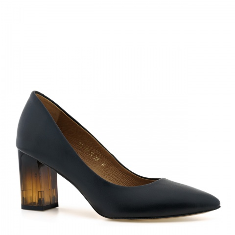 Czarne czółenka z bursztnowym obcasem 78W