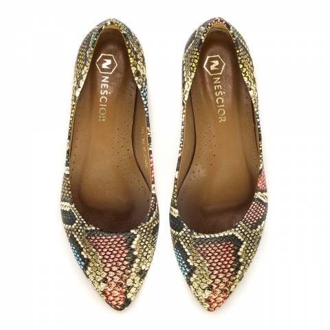 Wężowe wielokolorowe skórzane baleriny 263B