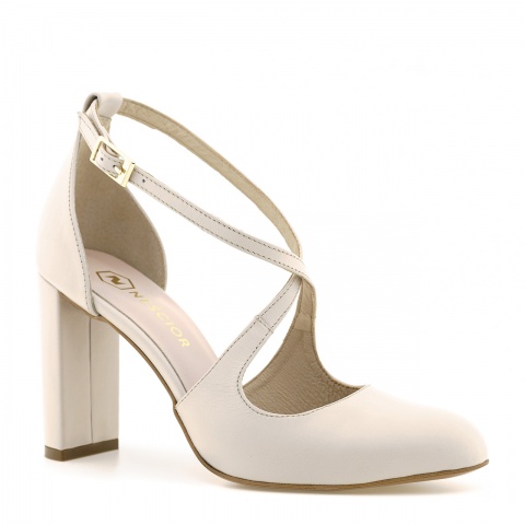 Karmelowe skórzane czółenka na słupku 265E