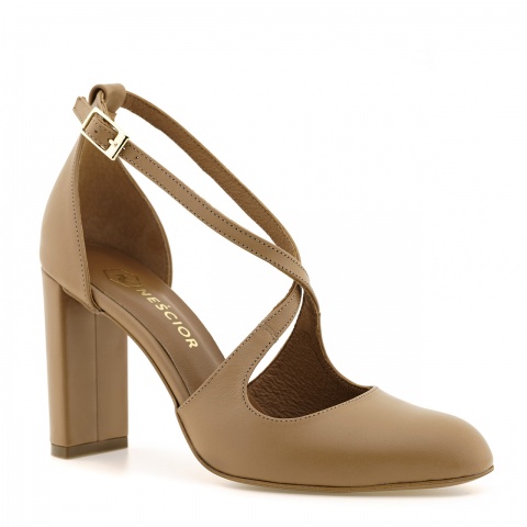 Karmelowe wysokie czółenka z paseczkami 265E