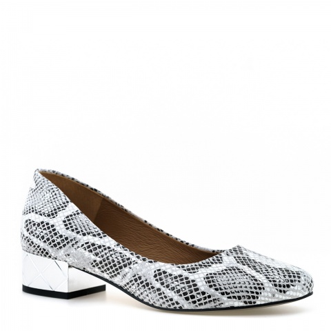Białe wężowe czółenka na niskim obcasie 261C