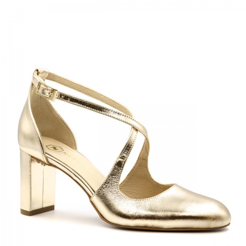 Złote niskie czółenka z paseczkami 276E