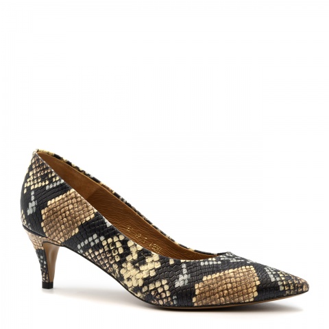 Brązowo zielone skórzane wężowe czółenka 110H