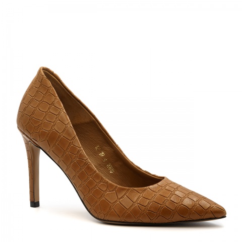 Brązowo zielone skórzane wężowe szpilki 107G