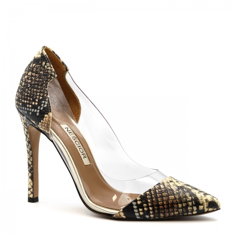 Żółte skórzane szpilki z silikonu 101R