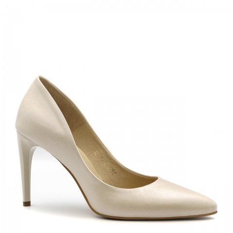 Eleganckie skórzane szpilki w kolorze ecru z poświatą perły 275C