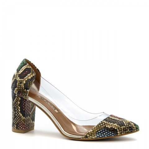 Złote skórzane czółenka z miękkim silikonem na słupku 42T