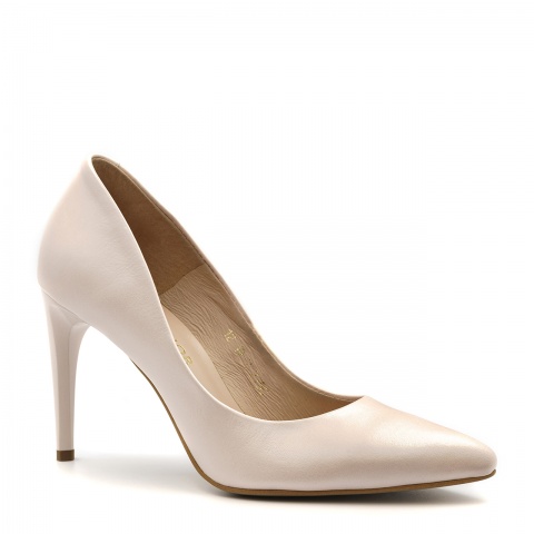 Eleganckie skórzane szpilki w kolorze ecru z poświatą perły 275C