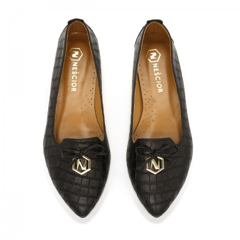 Czarne skórzane baleriny z zawieszką 263D