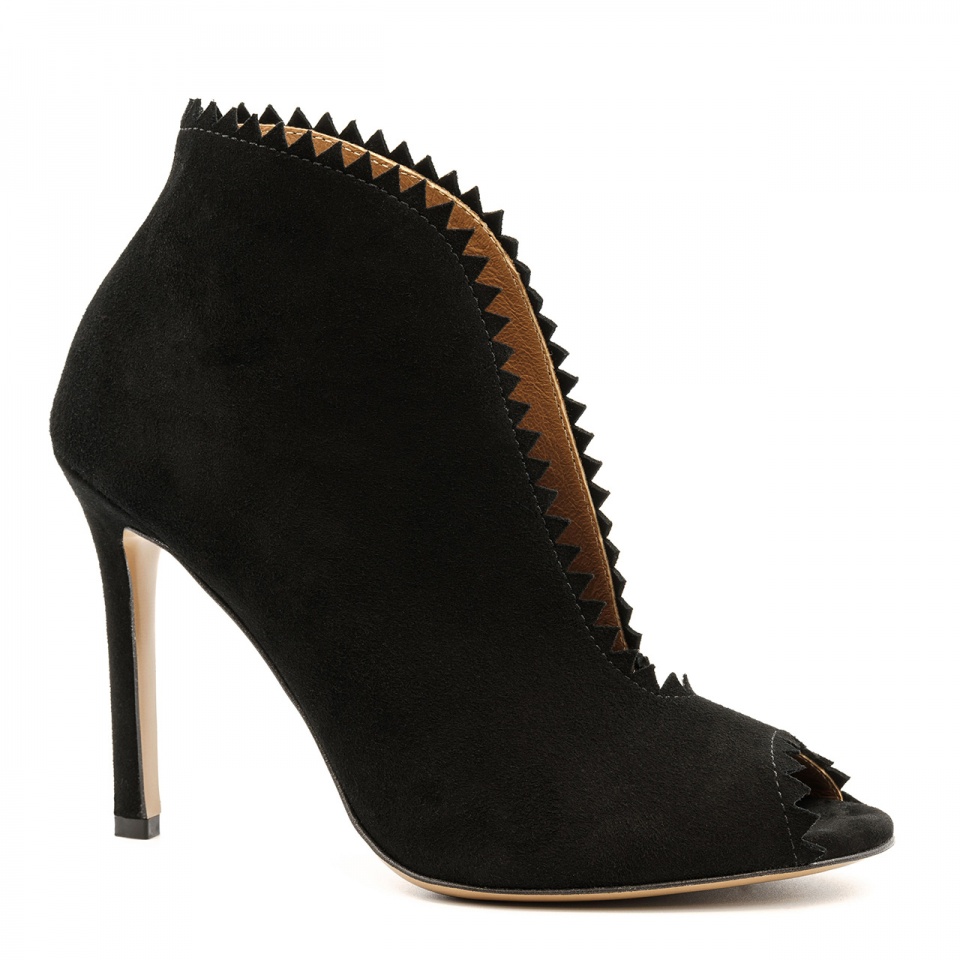 Czarne zamszowe botki peep toe 103M