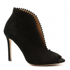 Czarne zamszowe botki peep toe 103M
