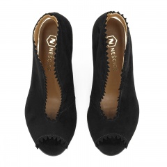 Czarne zamszowe botki peep toe 103M