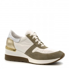 Sportowe białe sneakersy typu chunky ze złotą wstawką 278A