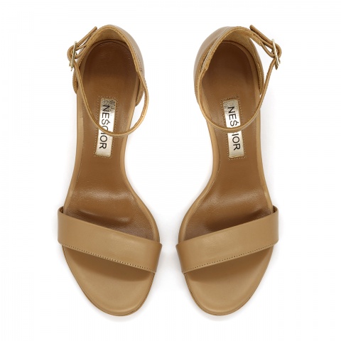 Czarne skórzane szpilki sandały zapinane wokół kostki 114P