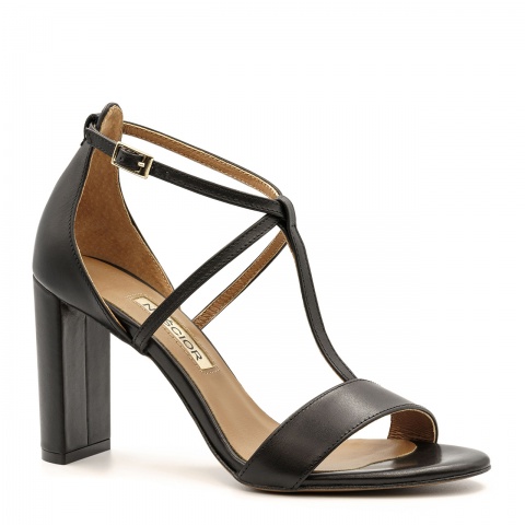 Brązowe skórzane wygodne sandały na wysokim słupku 33D